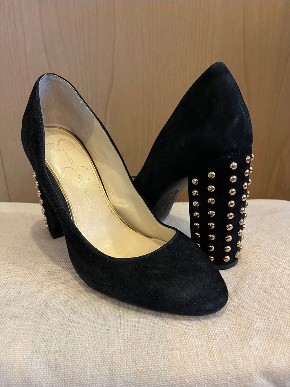 Jessica Simpson Suede Gold Dot Heels